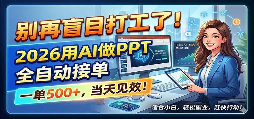 别再盲目打工了！2026用AI做PPT全自动接单，一单5张+，当天见效！-副业吧