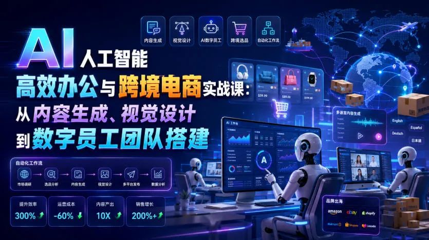 AI人工智能高效办公与跨境电商实战课:从内容生成、视觉设计到数字员工团队搭建-副业吧