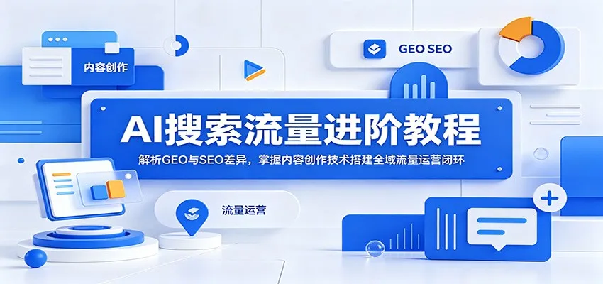 AI搜索流量进阶教程:解析GEO与SEO差异,掌握内容创作技术搭建全域流量运营闭环-副业吧