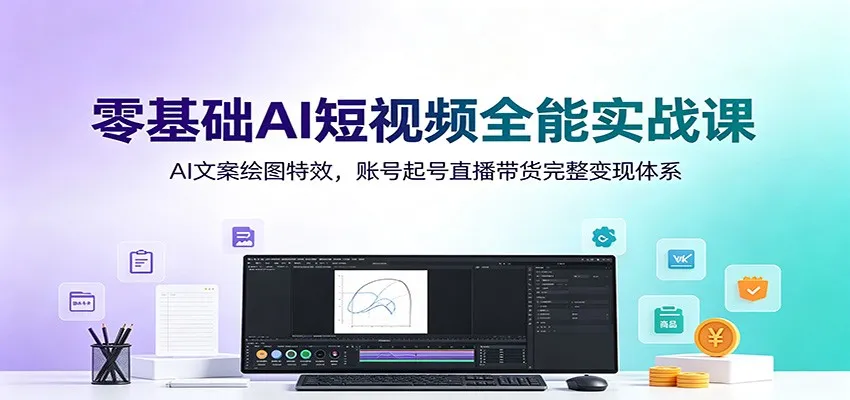 零基础AI短视频全能实战课:AI文案绘图特效,账号起号直播带货完整变现体系-副业吧