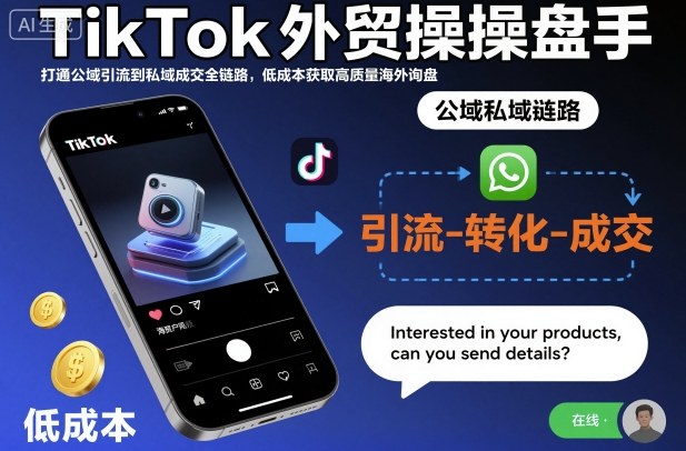 TikTok外贸操盘手，打通公域引流到私域成交全链路，低成本获取高质量海外询盘-副业吧