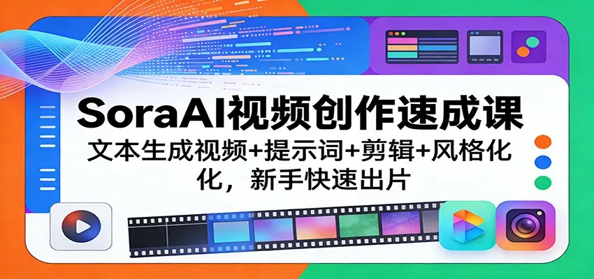 SoraAI视频创作速成课：文本生成视频+提示词+剪辑+风格化，新手快速出片-副业吧