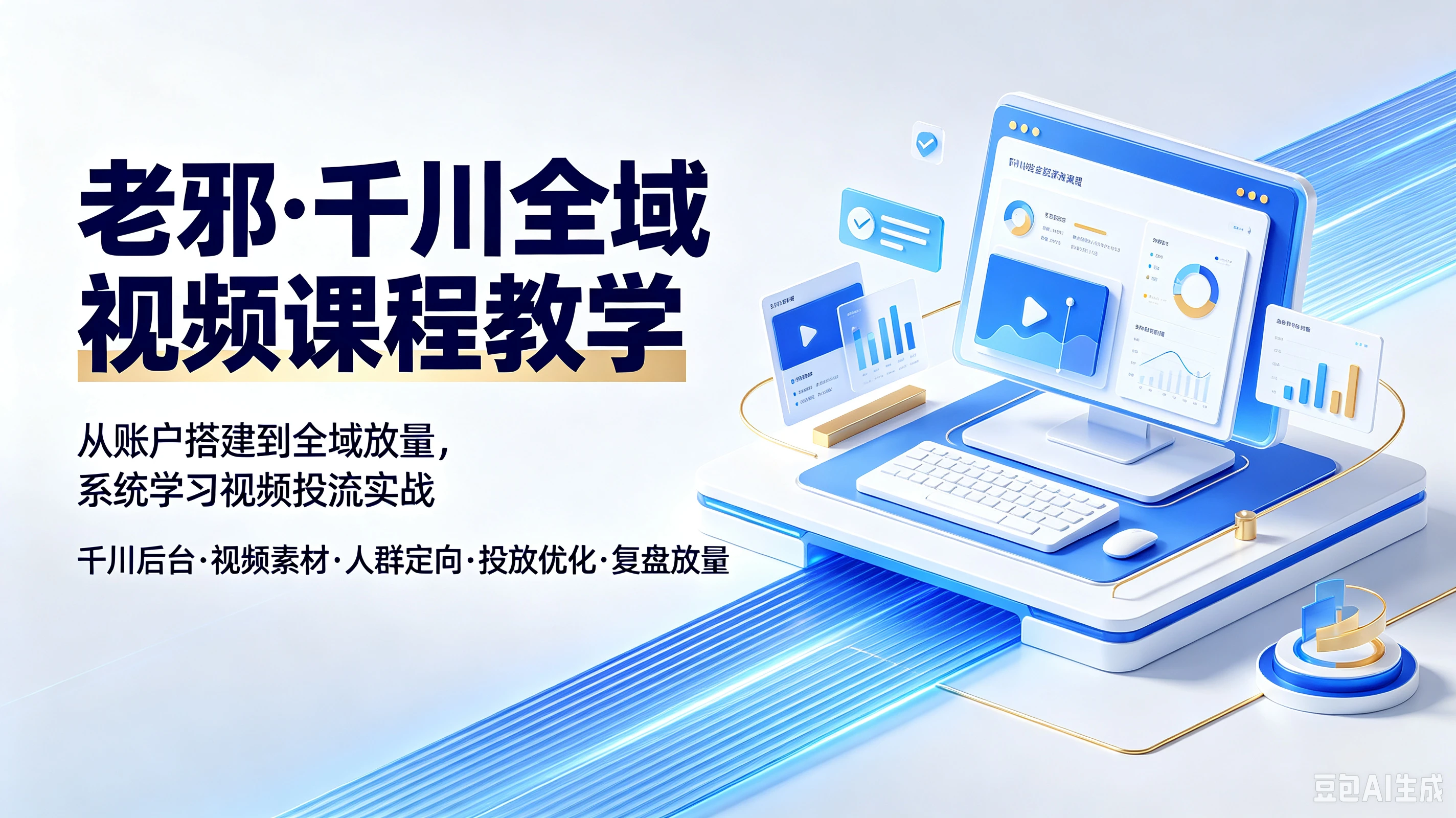 【精】老邪·千川全域视频课程教学,从账户搭建到全域放量,系统学习视频投流实战,千川后台、视频素材、人群定向、投放优化、复盘放量-副业吧