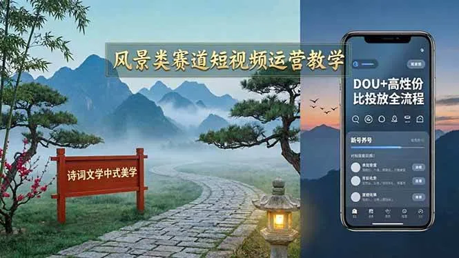 （17992期）风景类赛道短视频运营教学：诗词文学中式美学，新号养号对标账号定位，DOU+高性价比投放全流程-副业吧