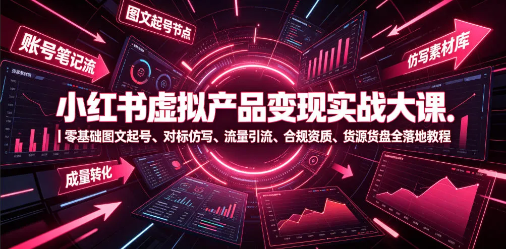 小红书虚拟产品变现实战大课|零基础图文起号、对标仿写、流量引流、合规资质、货源货盘全落地教程-副业吧