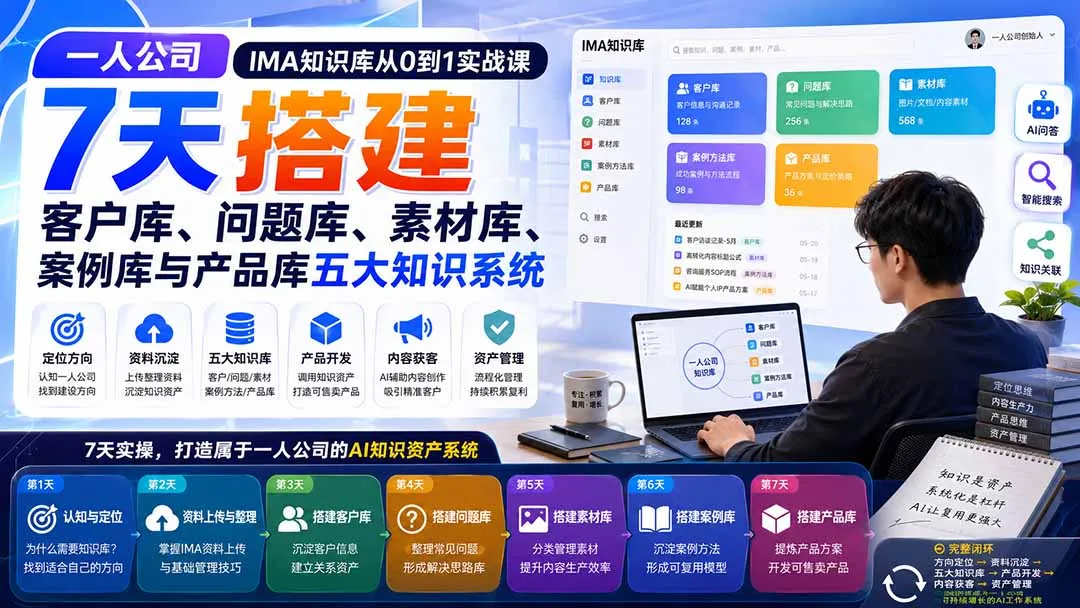 一人公司IMA知识库从0到1实战课：7天搭建客户库、问题库、素材库、案例库与产品库五大知识系统-副业吧