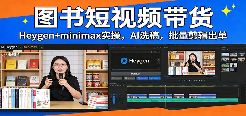 图书短视频带货：Heygen+minimax实操，AI洗稿 ，批量剪辑出单-副业吧
