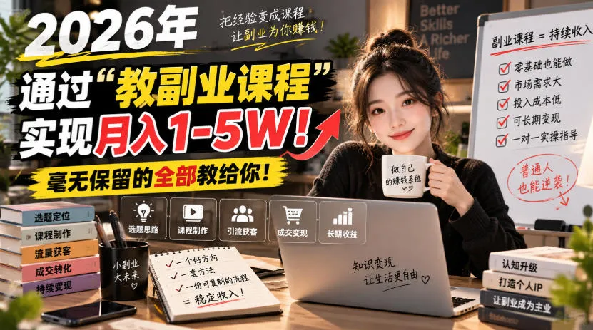 2026年通过“教副业课程”实现月入1-5W!毫无保留的全部教给你!【揭秘】-副业吧