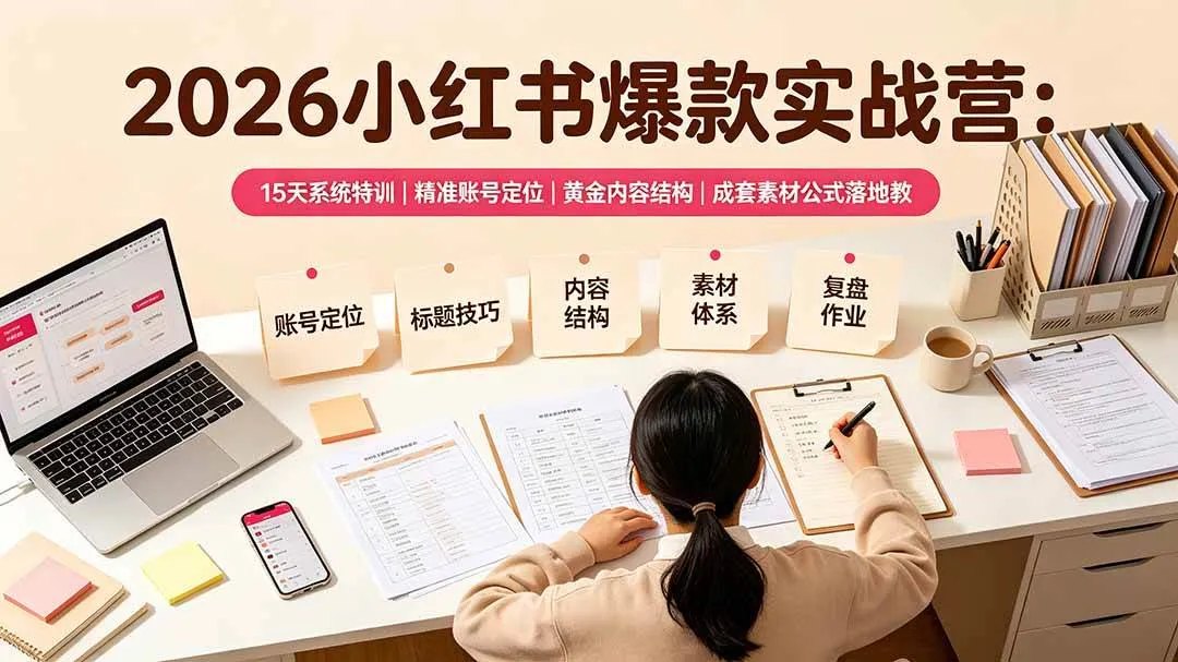 (19332期)2026小红书爆款实战营:15天系统特训|精准账号定位|黄金内容结构|成套素材公式落地教程 (19332期)2026小红书爆款实战营:15天系统特训|精准账号定位|黄金内容结构|成套素材公式落地教程