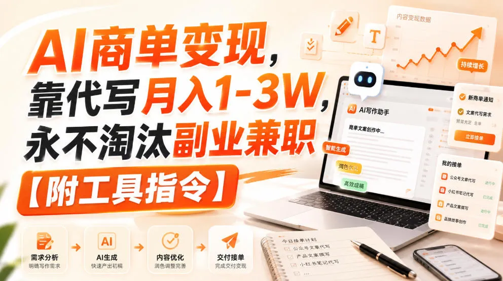 AI商单变现,靠代写月入1-3W,永不淘汰副业兼职【附工具指令】【揭秘】-副业吧