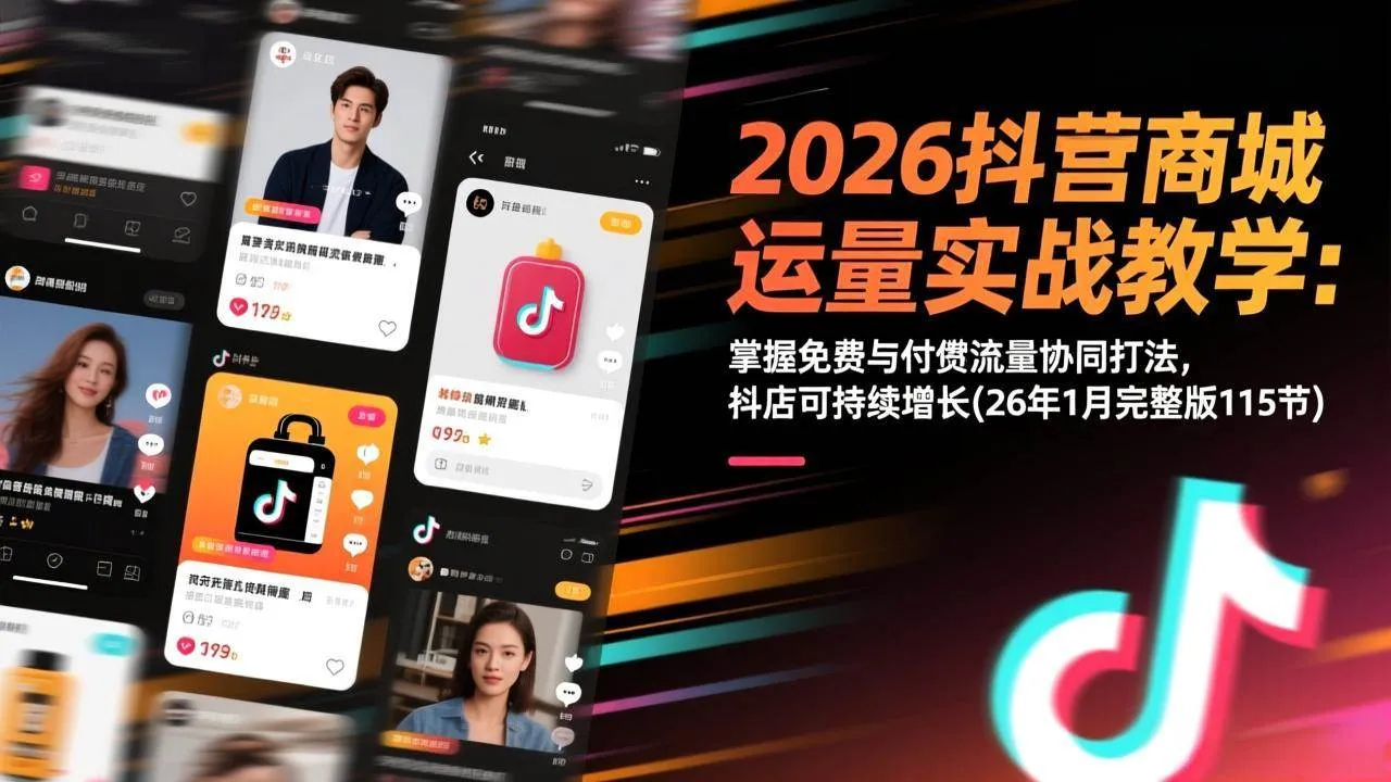 （17165期）2026抖音商城运营实战教学：掌握免费与付费流量协同打法，抖店可持续增长(26年1月完整版115节)-副业吧