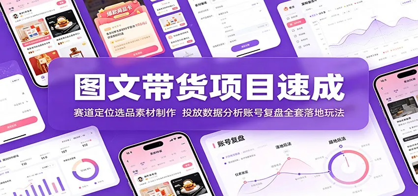 图文带货项目速成:赛道定位选品素材制作,投放数据分析账号复盘全套落地玩法-副业吧