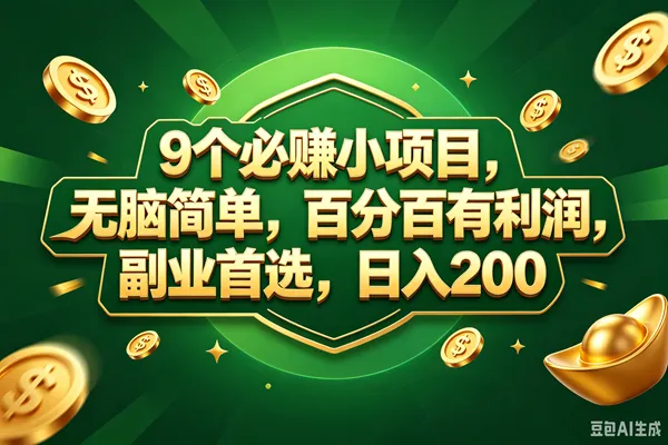 (18950期)9个必赚的小项目,百分百赚元子,无脑简单,副业首选,日入300+-副业吧