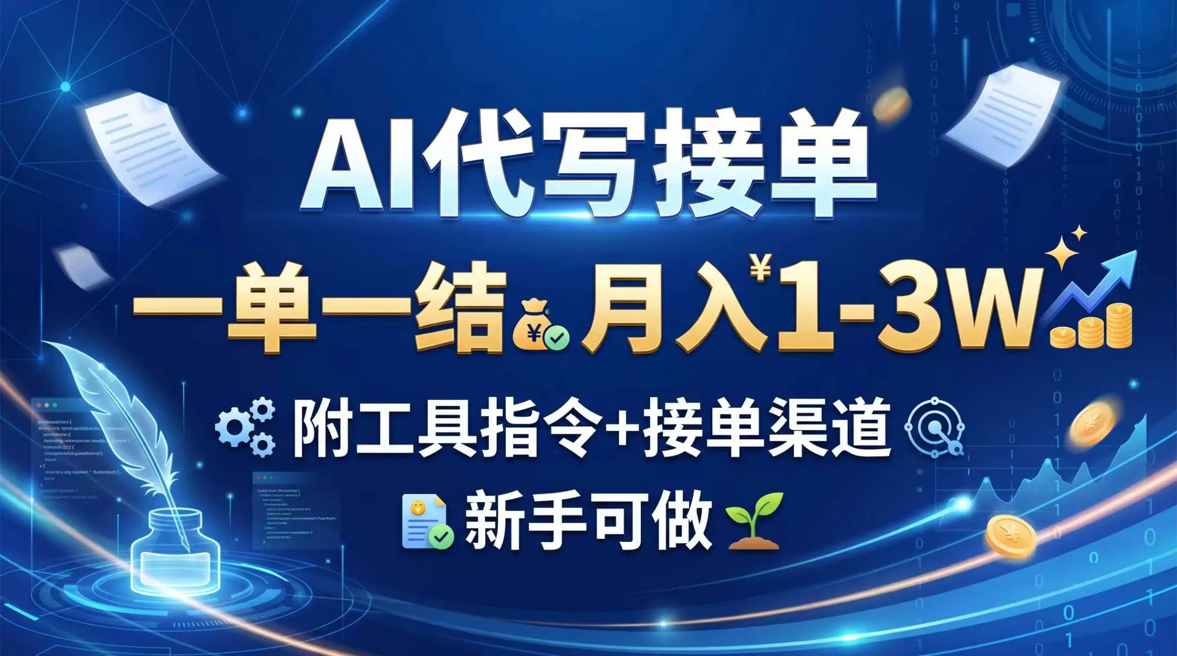AI代写接单,一单一结,月入1-3W,附工具指令+接单渠道,新手可做-副业吧
