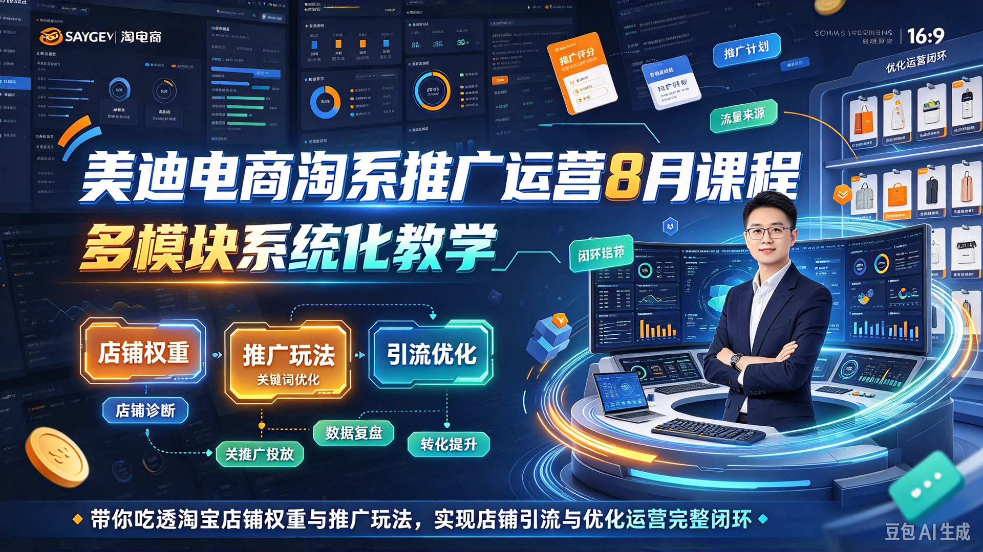 【精】美迪电商淘系推广运营8月课程，多模块系统化教学，带你吃透淘宝店铺权重与推广玩法，实现店铺引流与优化运营完整闭环-副业吧