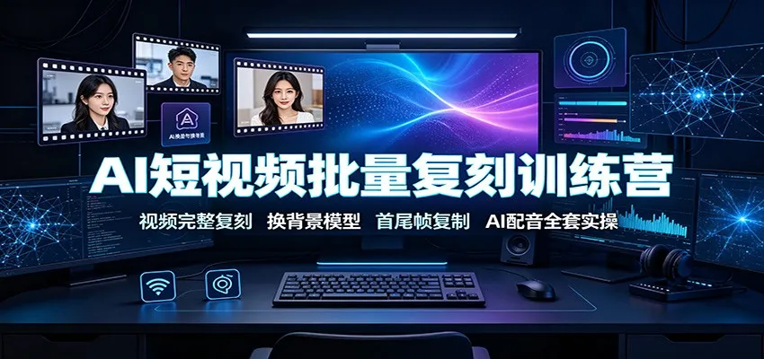 AI短视频批量复刻训练营:视频完整复刻,换背景模型、首尾帧复制、AI配音全套实操-副业吧