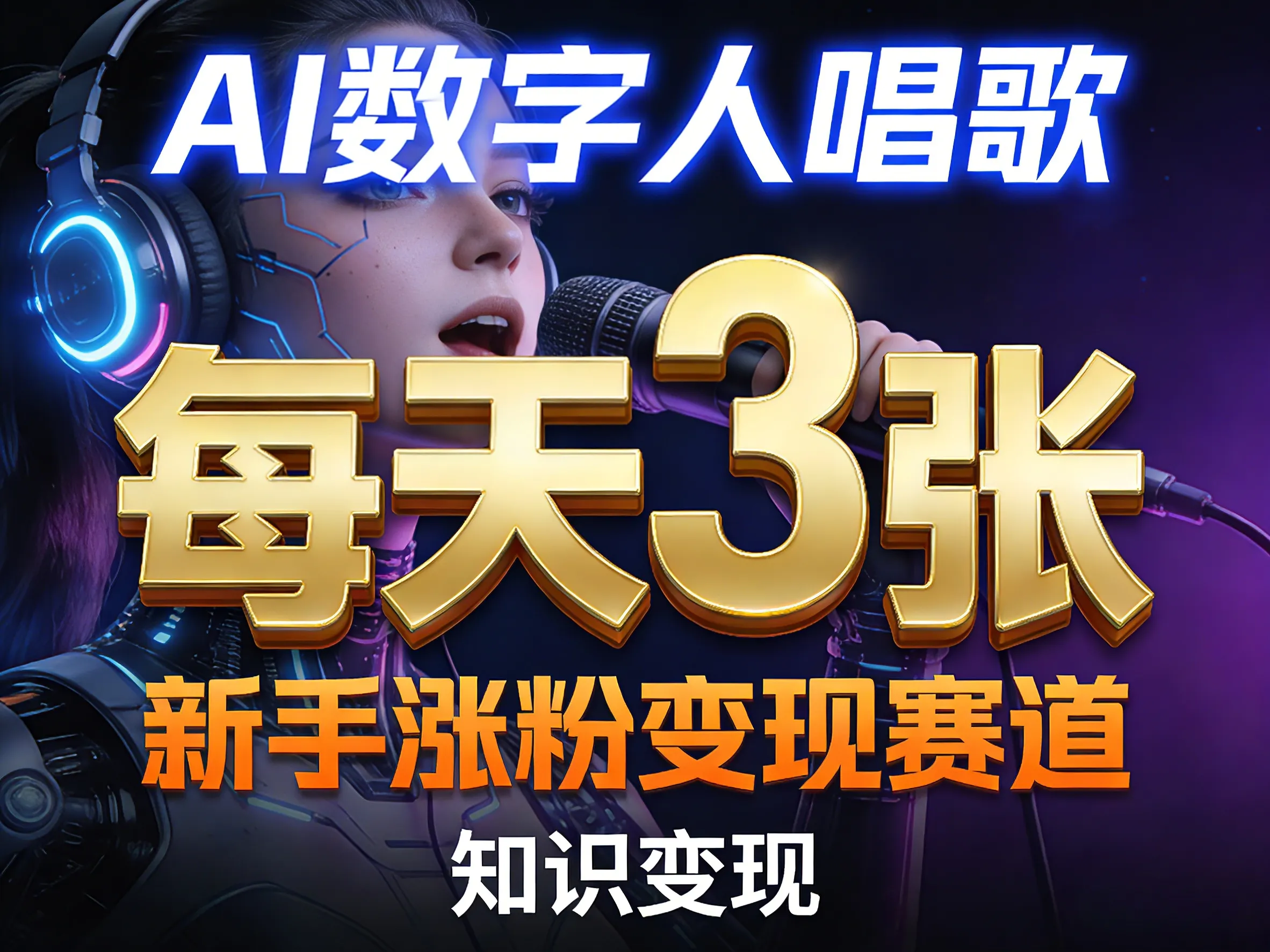 AI数字人唱歌,新手涨粉变现赛道,每天3张和知识付费,副业必备-副业吧