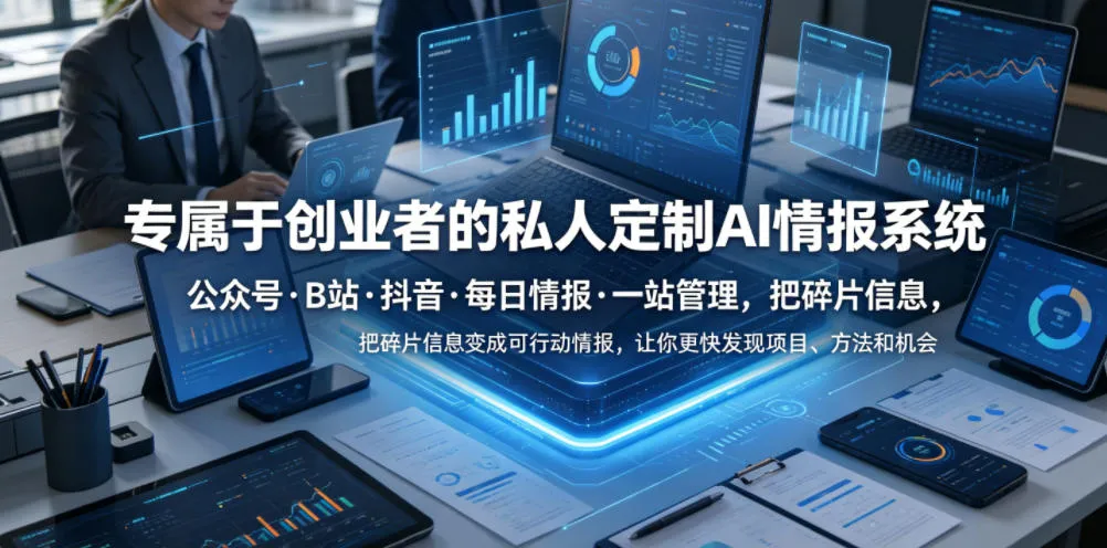 专属于创业者的私人定制AI情报系统,公众号·B站·抖音·每日情报·一站管理,把碎片信息变成可行动情报,让你更快发现项目、方法和机会-副业吧