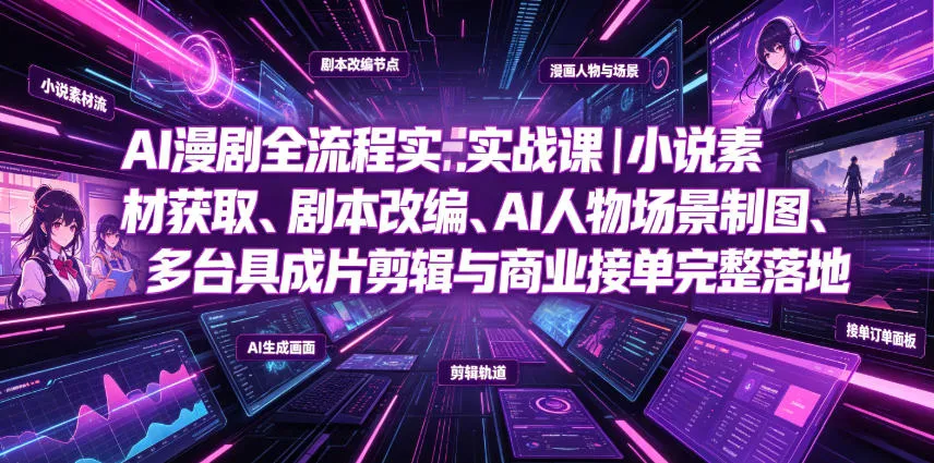 AI漫剧全流程实战课|小说素材获取、剧本改编、AI人物场景制图、多工具成片剪辑、平台付费变现与商业接单完整落地-副业吧
