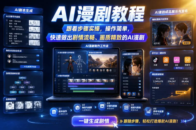 AI漫剧教程,跟着步骤实操,操作简单,快速做出剧情流畅、画质精致的AI漫剧-副业吧