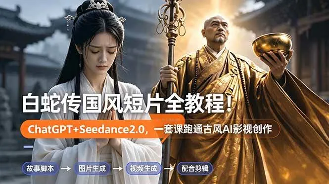 （18737期）白蛇传-国风短片全教程！ChatGPT+Seedance2.0，一套课跑通古风AI影视创作-副业吧