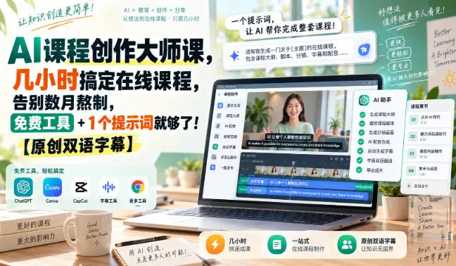 AI课程创作大师课,几小时搞定在线课程,告别数月熬制,免费工具+1个提示词就够了!【原创双语字幕】-副业吧
