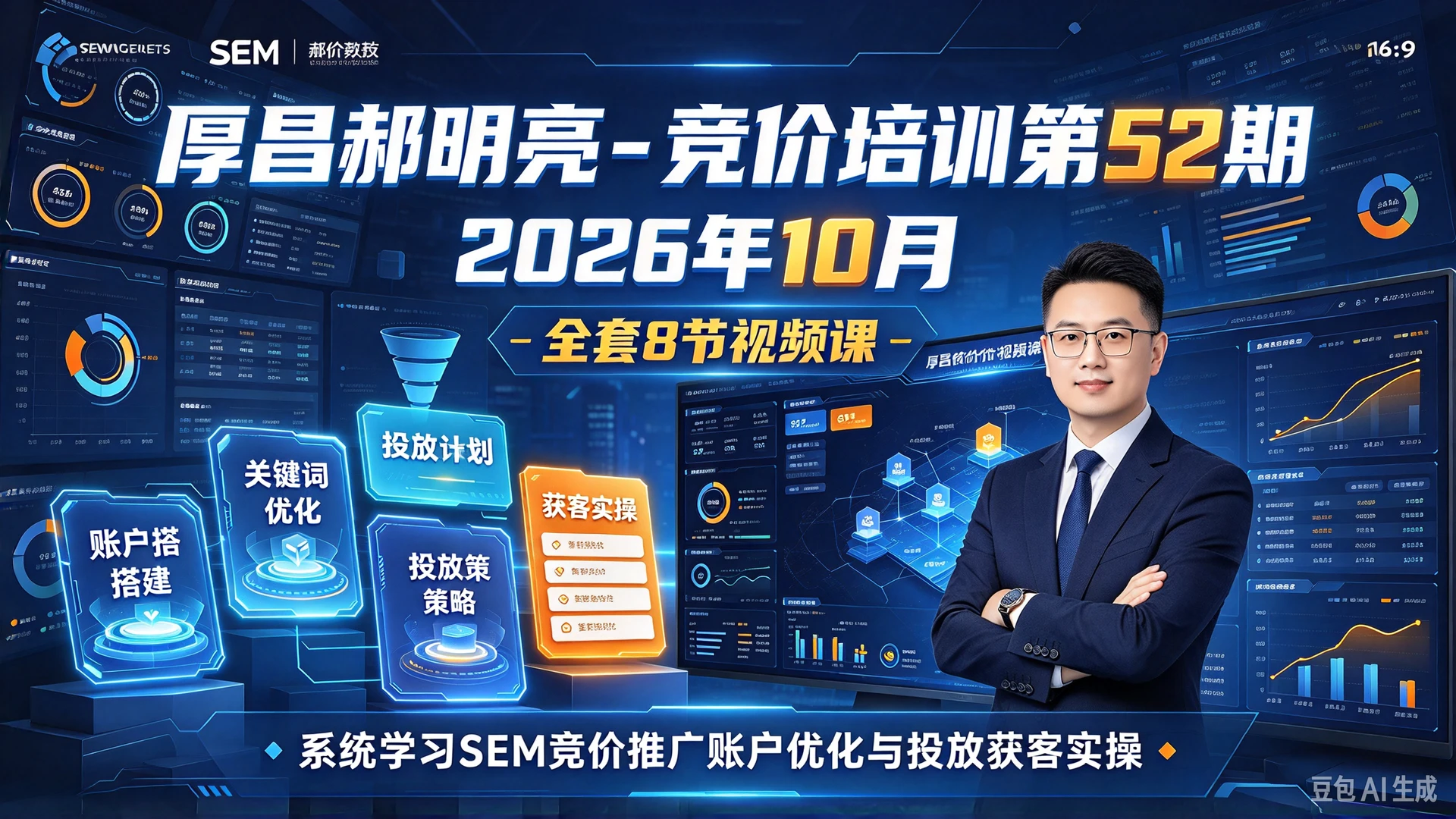 【精】厚昌郝明亮 - 竞价培训第52期2026年10月,全套8节视频课时,系统学习SEM竞价推广账户优化与投放获客实操-副业吧