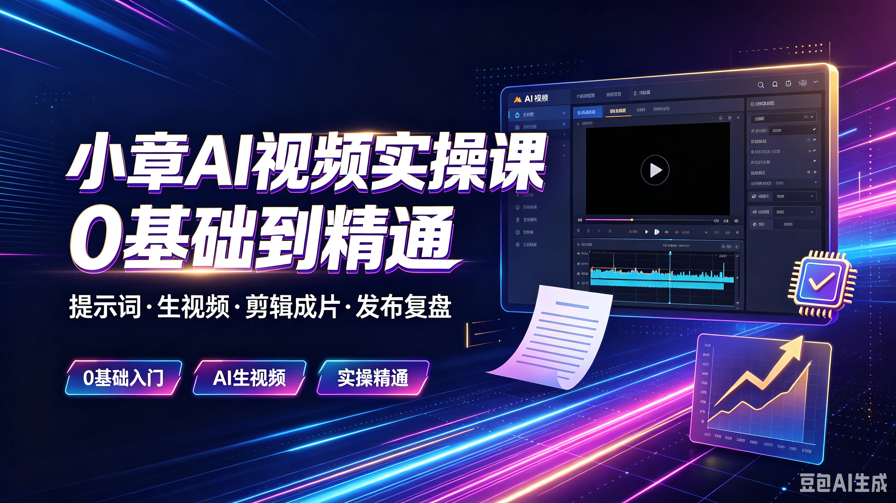 【精】小章AI视频实操课O基础到精通,提示词·生视频·剪辑成片·发布复盘,0基础入门、Al生视频、实操精通-副业吧