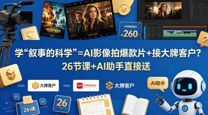学《叙事的科学》=AI影像拍爆款片+接大牌客户？26节课+AI助手直接送【原创双语字幕】-副业吧