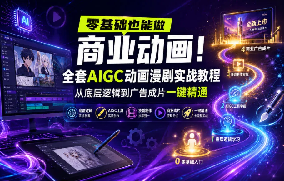 零基础也能做商业动画！全套AIGC动画漫剧实战教程，从底层逻辑到广告成片一键精通(更新0905)-副业吧