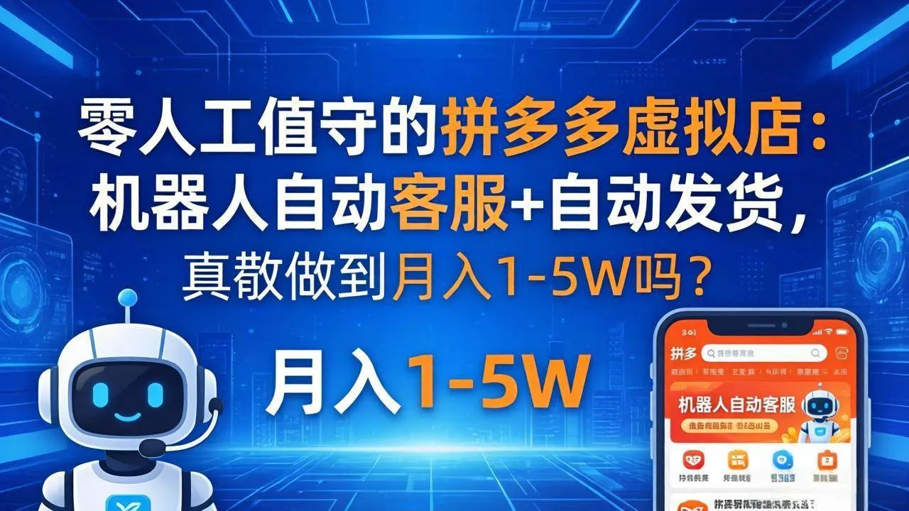 （18183期）零人工值守的拼多多虚拟店：机器人自动客服+ 自动发货，真能做到月入 1-5W 吗？-副业吧