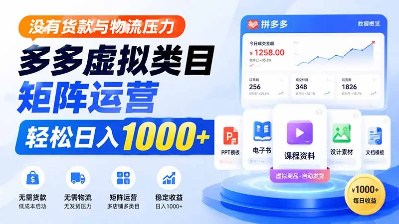 没有货款与物流压力,多多虚拟类目矩阵运营,轻松日入 1000+-副业吧