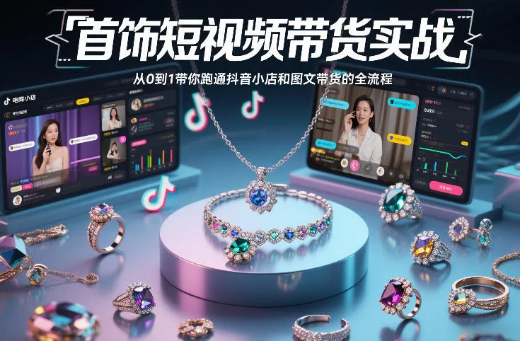 【精】首饰短视频带货实战,从0到1带你跑通抖音小店和图文带货的全流程-副业吧