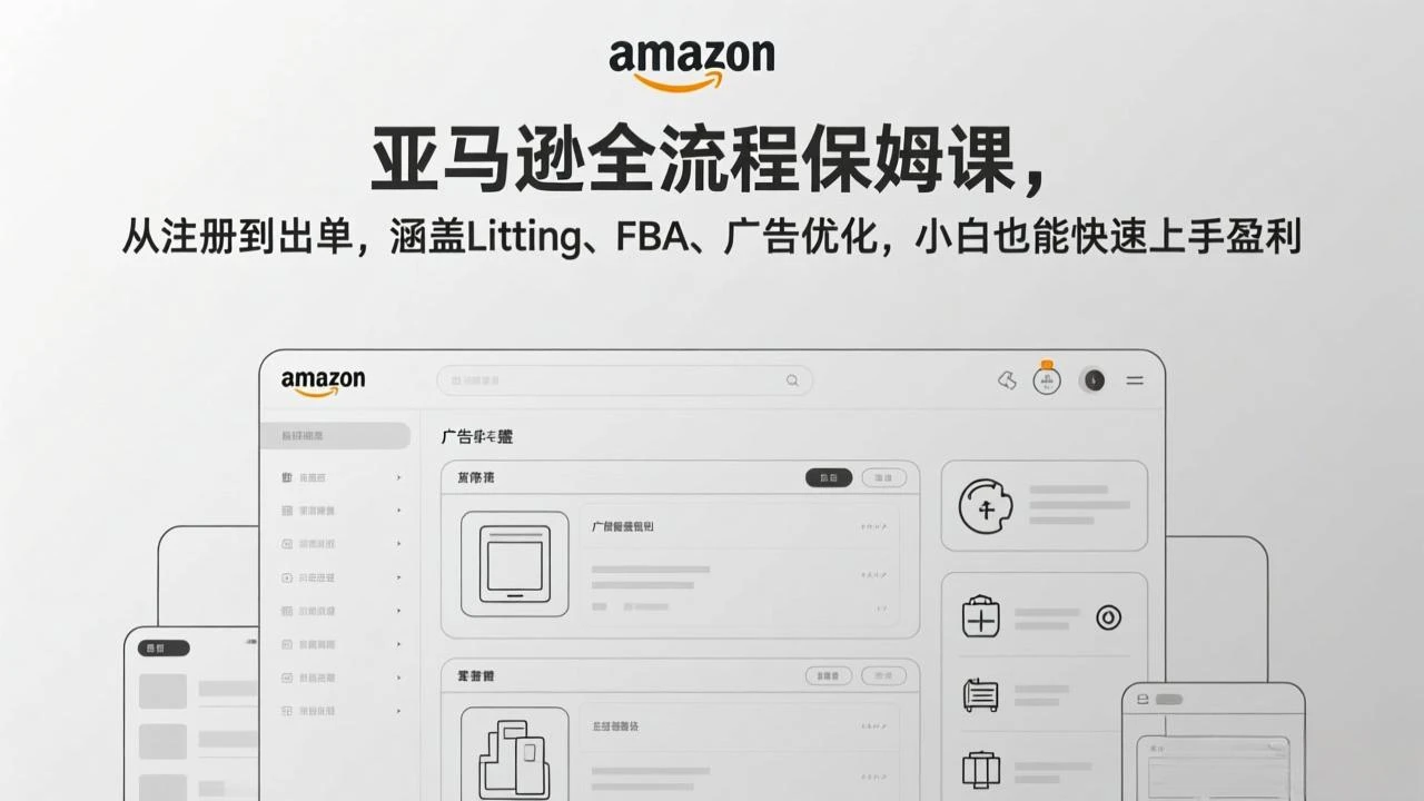 【精】亚马逊全流程保姆课，从注册到出单，涵盖Listing、FBA、广告优化，小白也能快速上手盈利-副业吧