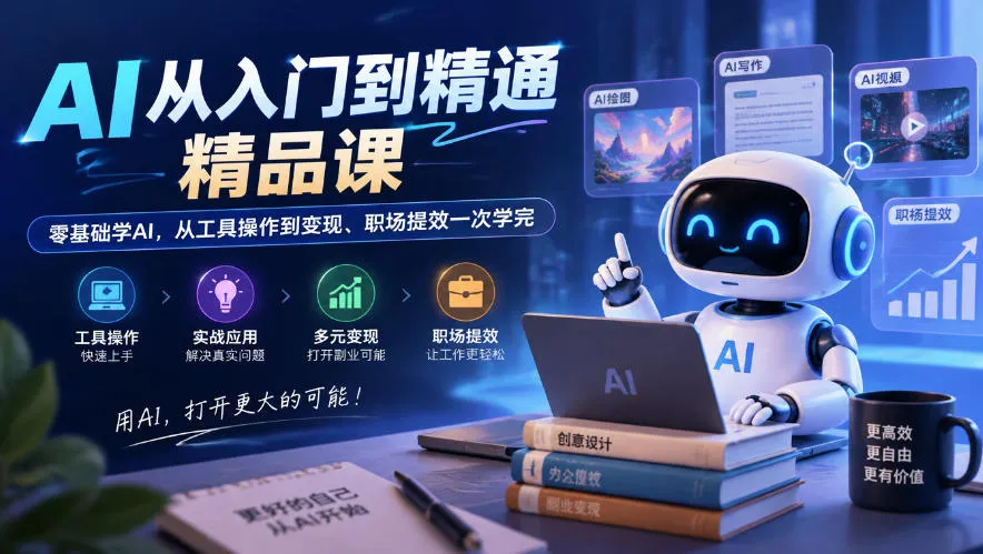 AI从入门到精通精品课,零基础学AI,从工具操作到变现、职场提效一次学完-副业吧