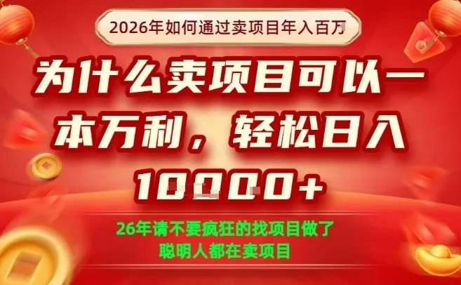 一单净利润1K+，26年想年入100个W，死磕卖项目就够了【揭秘】-副业吧