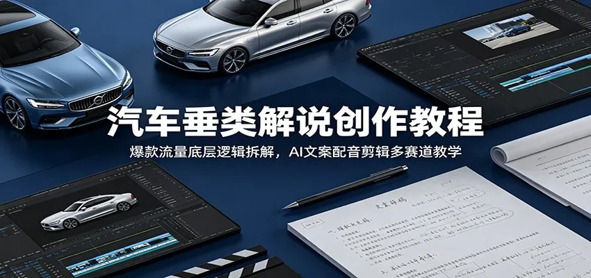汽车垂类解说创作教程:爆款流量底层逻辑拆解,AI文案配音剪辑多赛道教学-副业吧