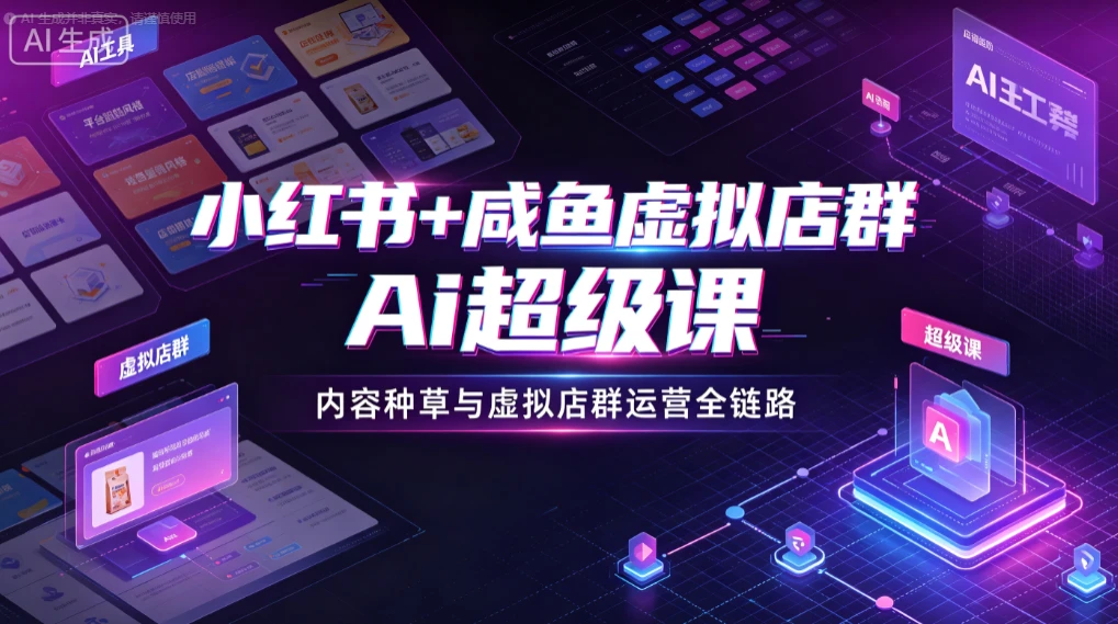 【精】小红书+咸鱼虚拟店群Ai超级课,内容种草与虚拟店群运营全链路-副业吧