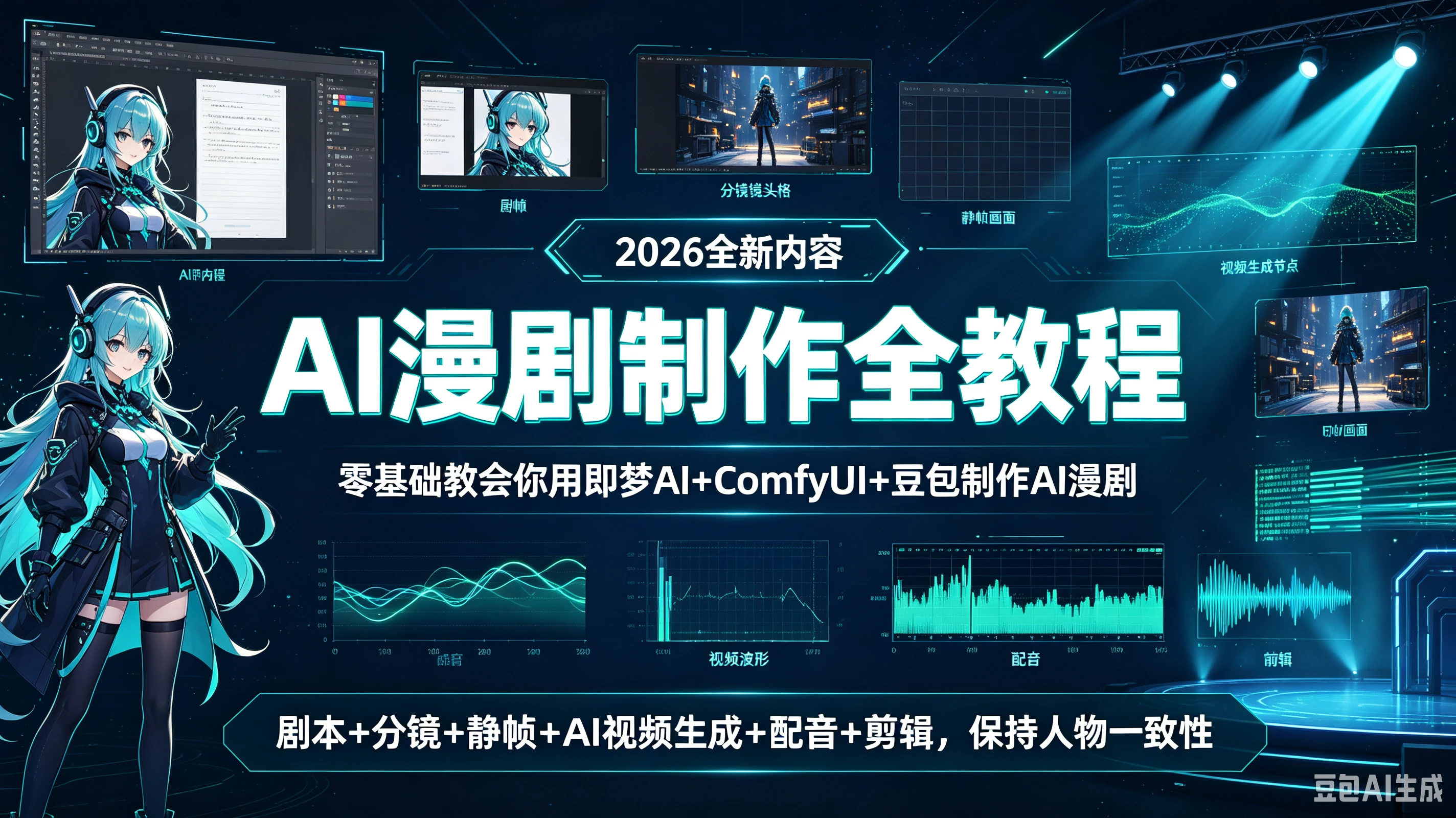 【精】AI漫剧制作全教程(2026全新内容)零基础教会你用(即梦ai+ComfyUI+豆包)制作ai漫剧!剧本+分镜+静帧+ai视频生成+配音+剪辑,保持人物一致性!-副业吧