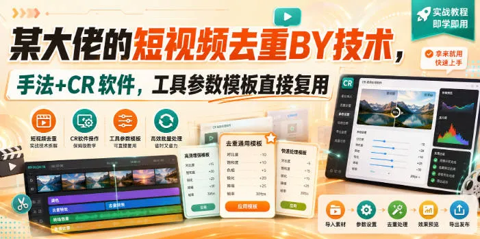 某大佬的短视频去重搬运技术,手法+CR软件,工具参数模板直接复用-副业吧