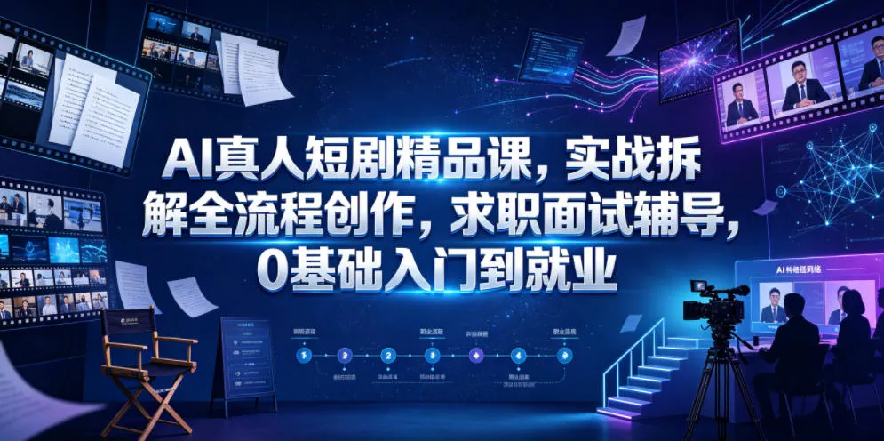 AI真人短剧精品课,实战拆解全流程创作,求职面试辅导,0基础入门到就业-副业吧