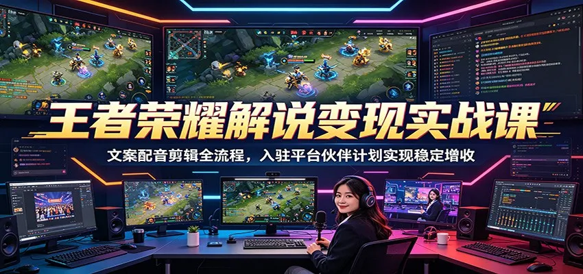王者荣耀解说变现实战课:文案配音剪辑全流程,入驻平台伙伴计划实现稳定增收-副业吧