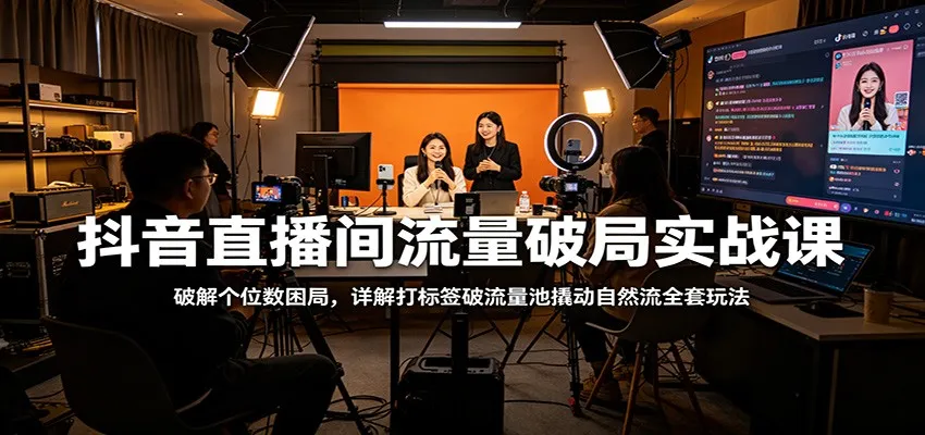 抖音直播间流量破局实战课：破解个位数困局，详解打标签破流量池撬动自然流全套玩法-副业吧