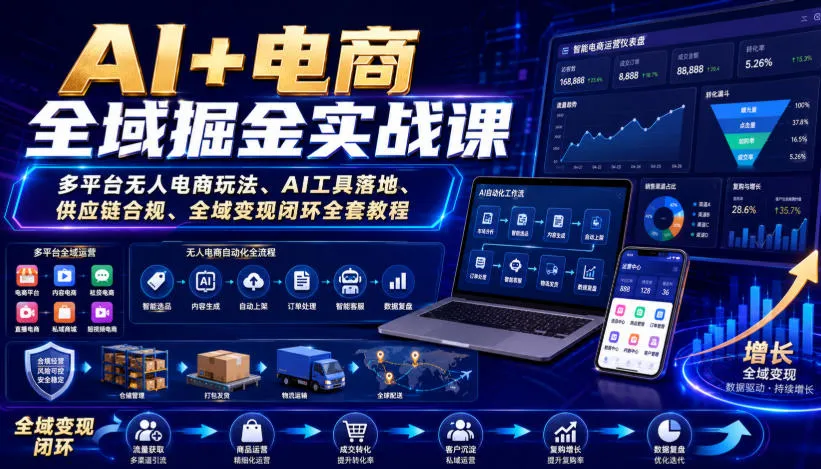 AI+电商全域掘金实战课|多平台无人电商玩法、AI工具落地、供应链合规、全域变现闭环全套教程-副业吧