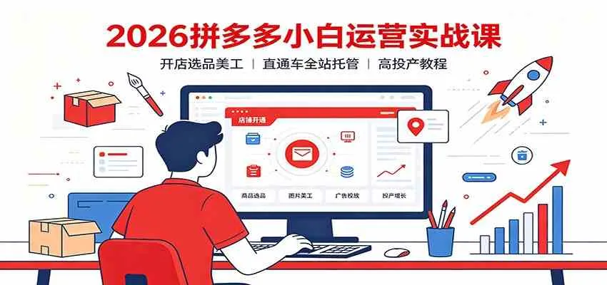 2026拼多多小白运营实战课:开店选品美工,直通车全站托管高投产教程-副业吧