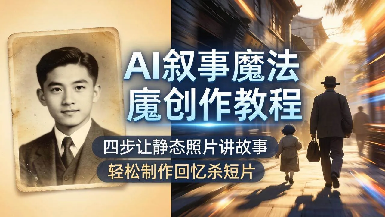 （18208期）AI叙事魔法创作教程，四步让静态照片讲故事，老照片修复加动态特效，轻松制作回忆杀短片-副业吧