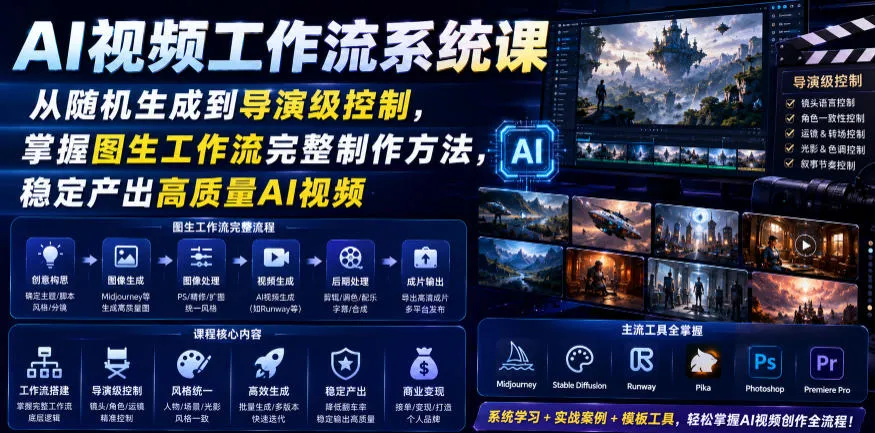 AI视频工作流系统课,从随机生成到导演级控制,掌握图生工作流完整制作方法,稳定产出高质量AI视频-副业吧