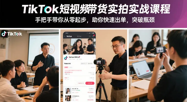 TikTok短视频带货实拍实战课程，手把手带你从零起步，助你快速出单，突破瓶颈-副业吧