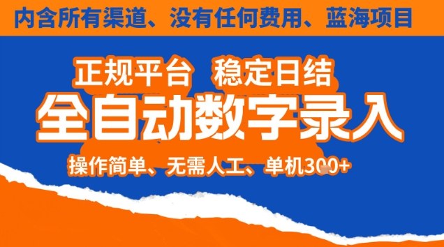 全自动数字录入,单机日入3张+,内含所有渠道全程免费零成本,操作简单可矩阵开干【揭秘】-副业吧