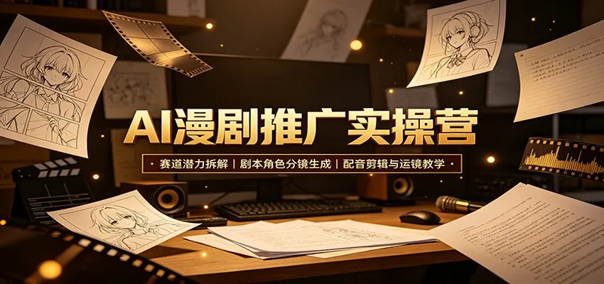 AI漫剧推广实操营：赛道潜力拆解，剧本角色分镜生成，配音剪辑与运镜教学-副业吧
